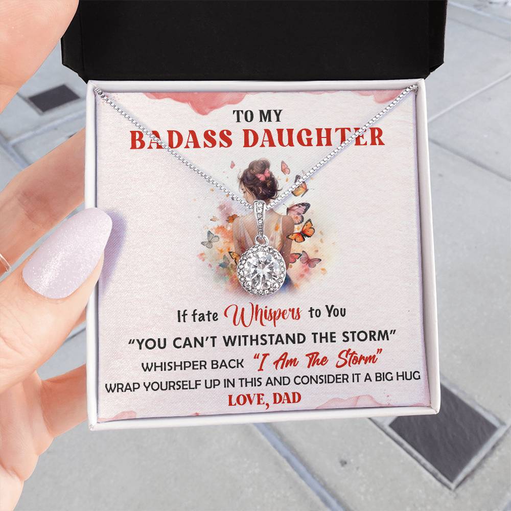 To My Badass Daughter, S925 Sterling Silver Eternal Hope Necklace For Daughter From Dad, Birthday Gift For Her
