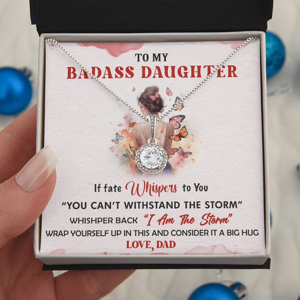 To My Badass Daughter, S925 Sterling Silver Eternal Hope Necklace For Daughter From Dad, Birthday Gift For Her