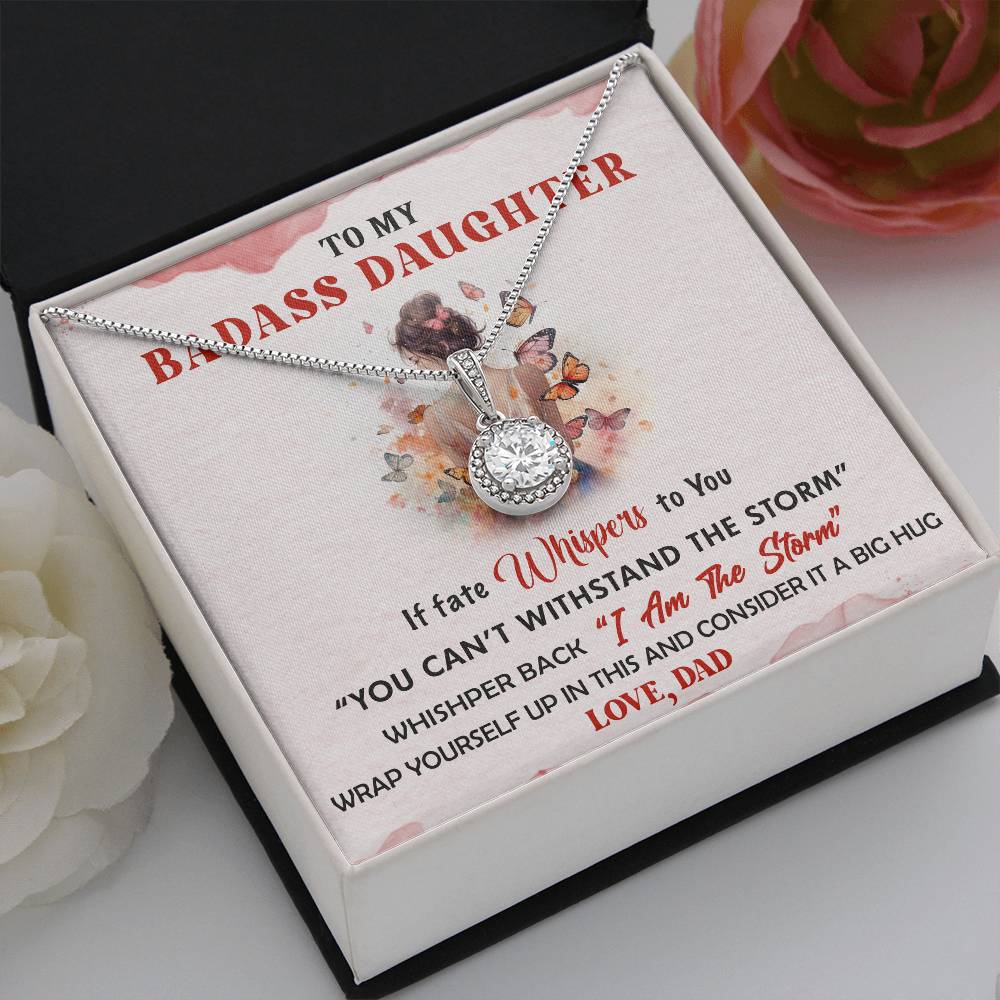 To My Badass Daughter, S925 Sterling Silver Eternal Hope Necklace For Daughter From Dad, Birthday Gift For Her