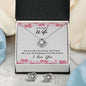 TO MY BEAUTIFUL WIFE, LOVE KNOT EARRING AND NECKLACE SET WITH MESSAGE CARD, ANNIVERSARY AND BIRTHDAY GIFT FOR WIFE, UNIQUE GIFT FOR HER
