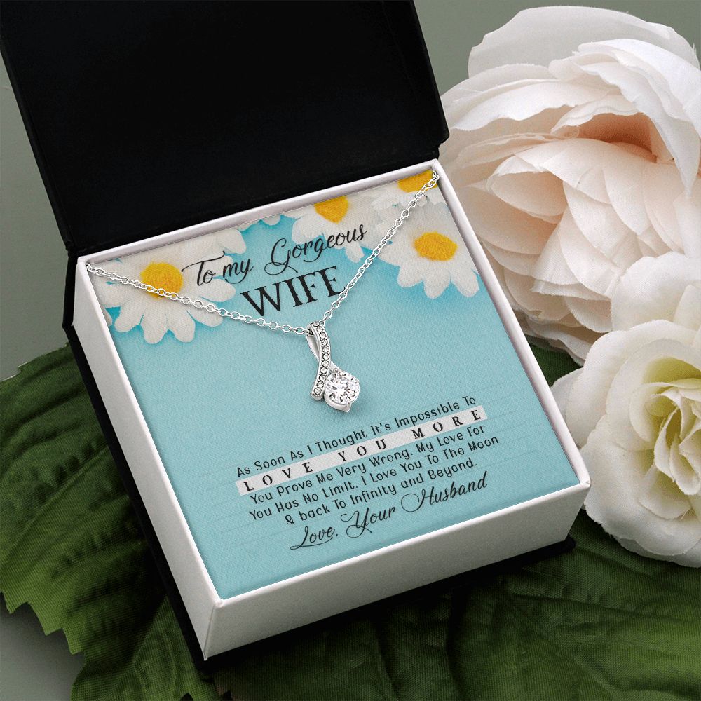 TO MY GORGEOUS WIFE, ALLURING BEAUTY NECKLACE WITH MESSAGE CARD, BIRTHDAY AND ANNIVERSAY GIFT FOR HER, NECKLACE FROM HUSBAND