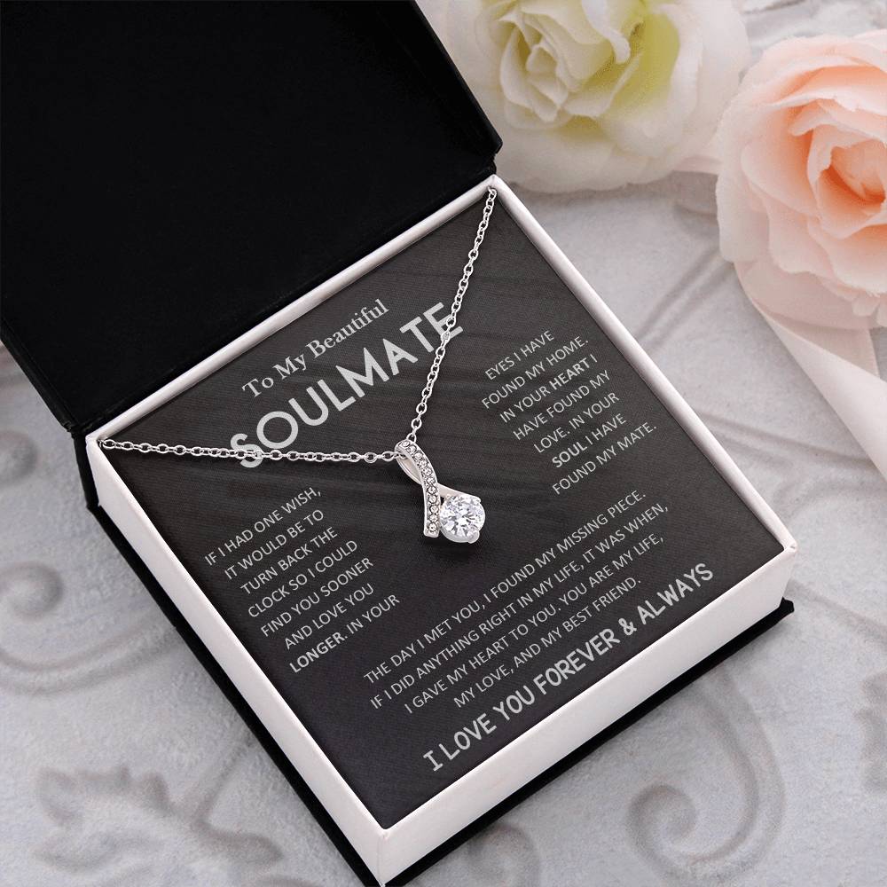 To My Beautiful Soulmate Necklace with Message Card, Valentine's Day, Birthday, Christmas, Soulmate Pendant Gift For Her