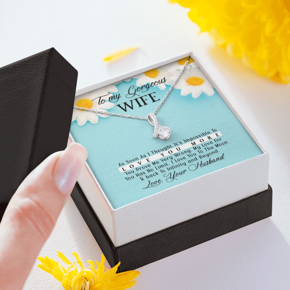TO MY GORGEOUS WIFE, ALLURING BEAUTY NECKLACE WITH MESSAGE CARD, BIRTHDAY AND ANNIVERSAY GIFT FOR HER, NECKLACE FROM HUSBAND