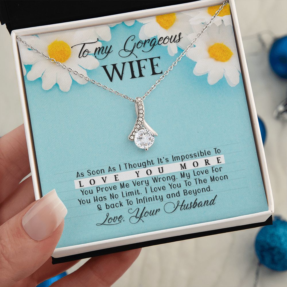 TO MY GORGEOUS WIFE, ALLURING BEAUTY NECKLACE WITH MESSAGE CARD, BIRTHDAY AND ANNIVERSAY GIFT FOR HER, NECKLACE FROM HUSBAND