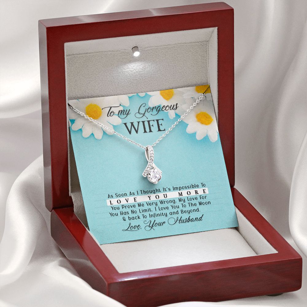 TO MY GORGEOUS WIFE, ALLURING BEAUTY NECKLACE WITH MESSAGE CARD, BIRTHDAY AND ANNIVERSAY GIFT FOR HER, NECKLACE FROM HUSBAND
