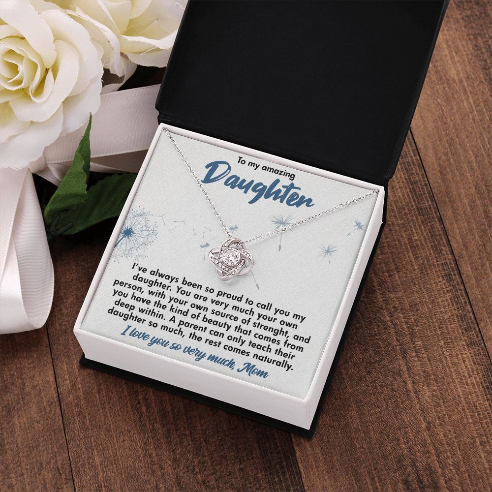 TO MY AMAZING DAUGHTER, LOVE KNOT NECKLACE WITH BEAUTIFUL MESSAGE CARD, BIRTHDAY GIFT FOR HER, UNIQUE GIFT