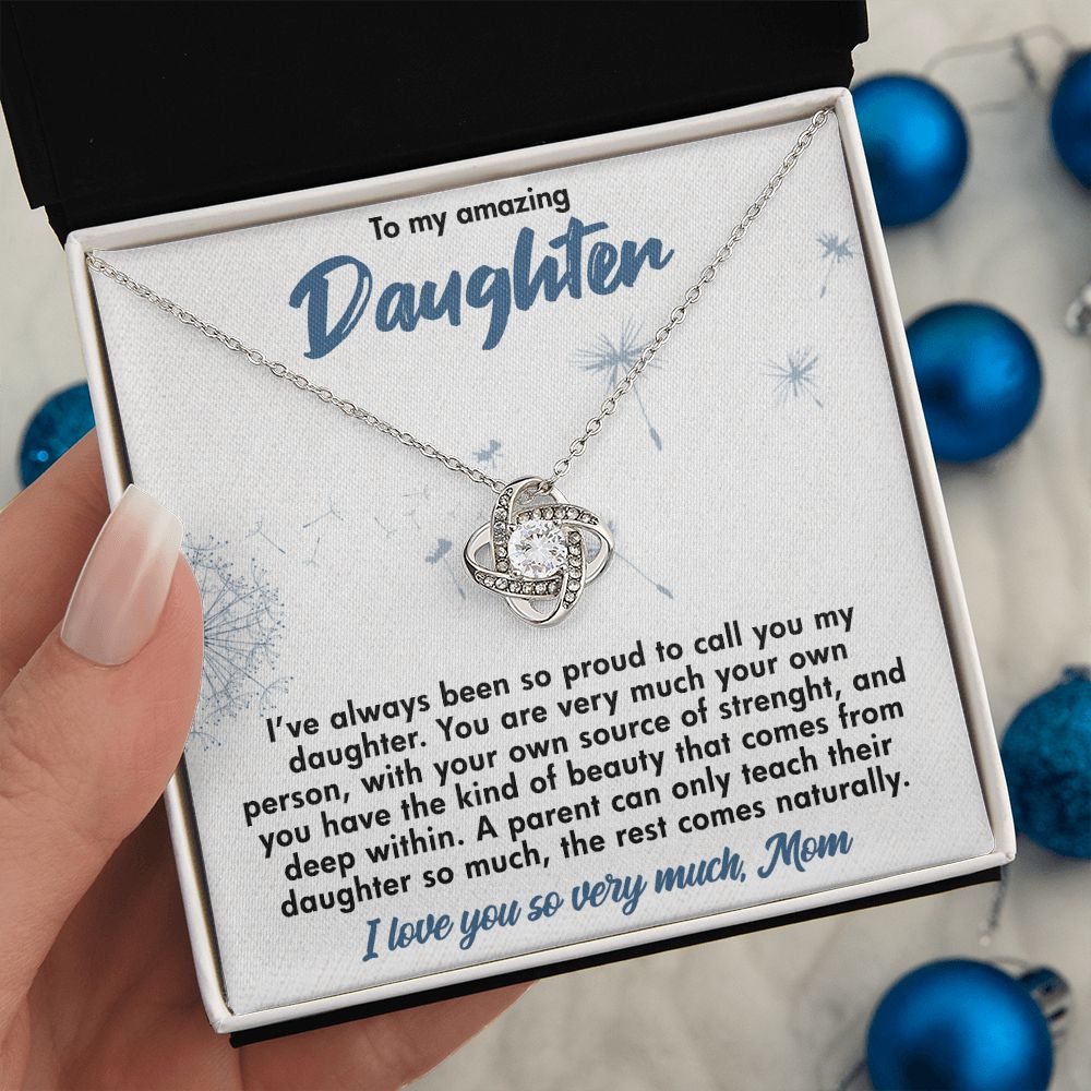 TO MY AMAZING DAUGHTER, LOVE KNOT NECKLACE WITH BEAUTIFUL MESSAGE CARD, BIRTHDAY GIFT FOR HER, UNIQUE GIFT