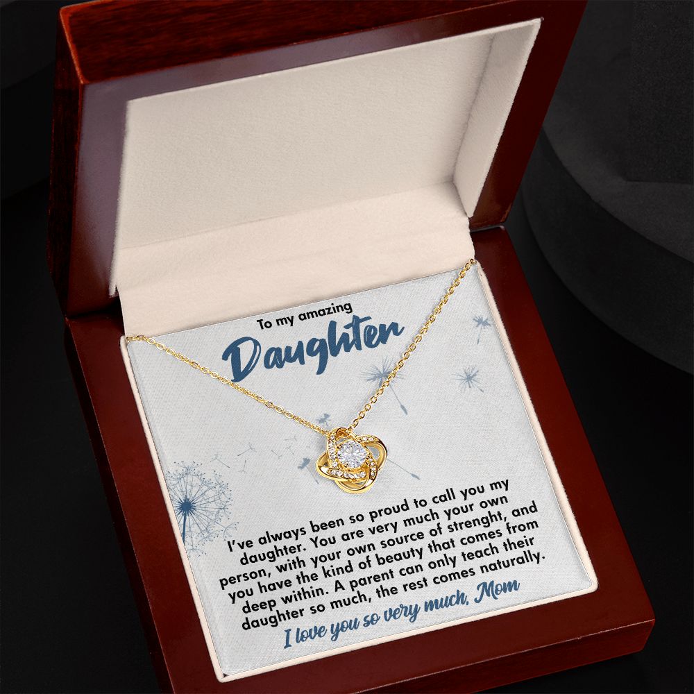 TO MY AMAZING DAUGHTER, LOVE KNOT NECKLACE WITH BEAUTIFUL MESSAGE CARD, BIRTHDAY GIFT FOR HER, UNIQUE GIFT