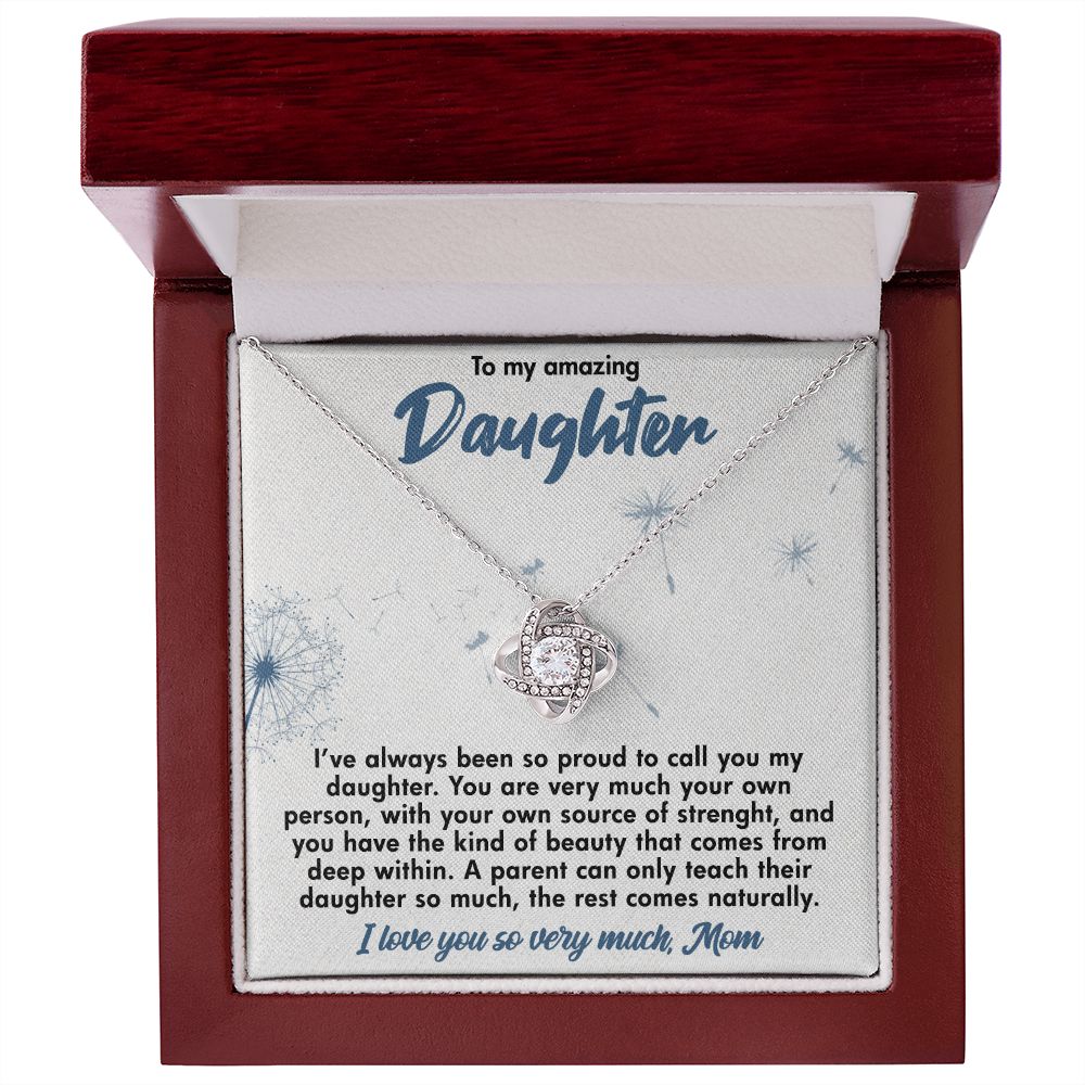 TO MY AMAZING DAUGHTER, LOVE KNOT NECKLACE WITH BEAUTIFUL MESSAGE CARD, BIRTHDAY GIFT FOR HER, UNIQUE GIFT