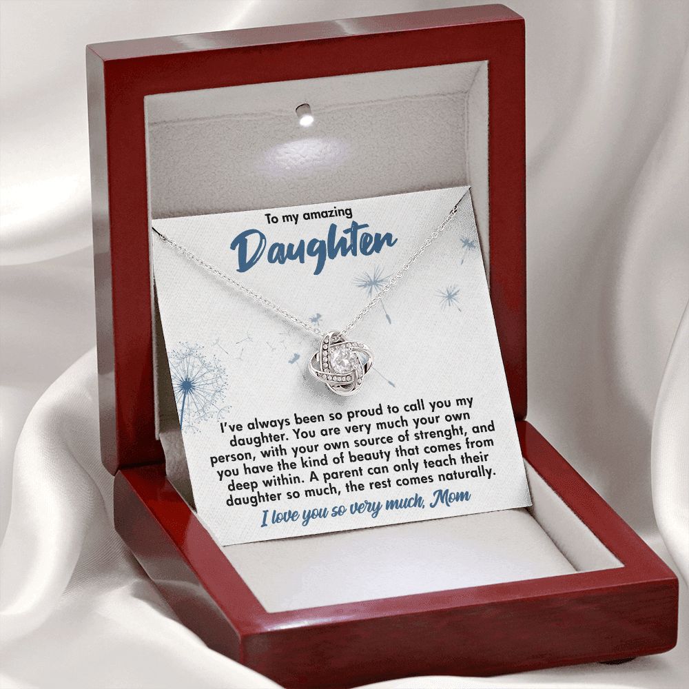 TO MY AMAZING DAUGHTER, LOVE KNOT NECKLACE WITH BEAUTIFUL MESSAGE CARD, BIRTHDAY GIFT FOR HER, UNIQUE GIFT