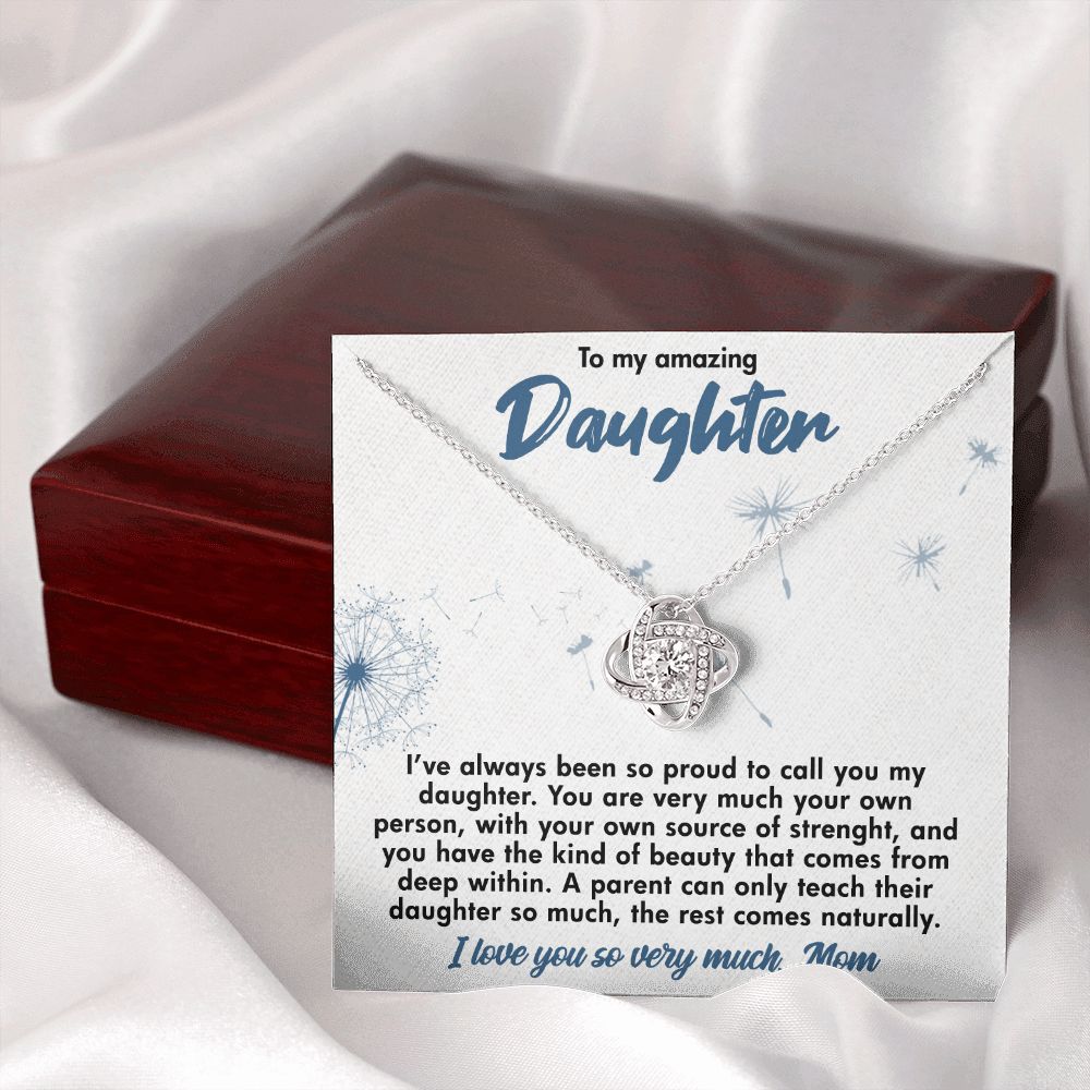 TO MY AMAZING DAUGHTER, LOVE KNOT NECKLACE WITH BEAUTIFUL MESSAGE CARD, BIRTHDAY GIFT FOR HER, UNIQUE GIFT