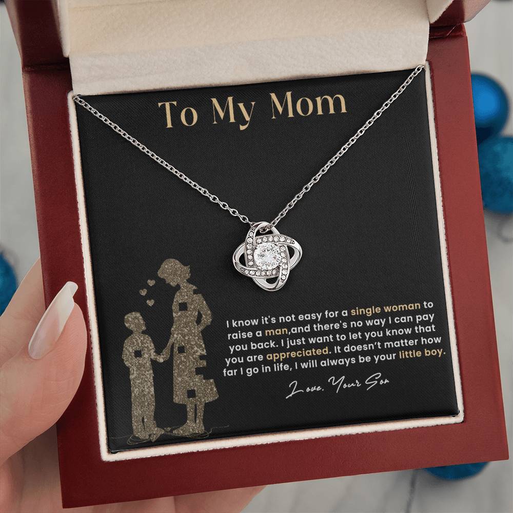 To My Mom, Knot Necklace for Mom From Son, Birthday/ Mothers Day Gift For Her, Gift For Single Mother
