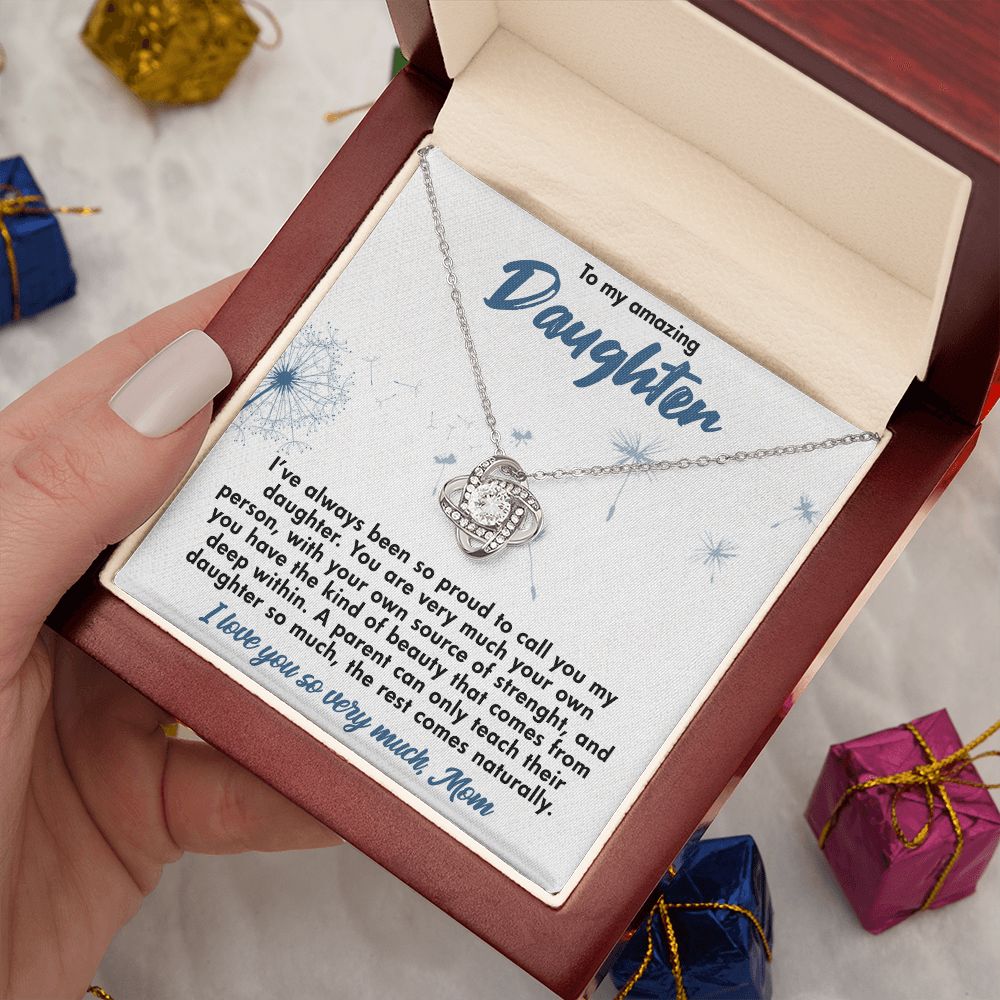 TO MY AMAZING DAUGHTER, LOVE KNOT NECKLACE WITH BEAUTIFUL MESSAGE CARD, BIRTHDAY GIFT FOR HER, UNIQUE GIFT