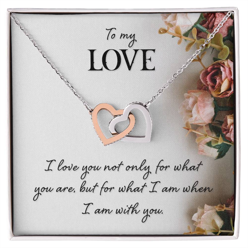 TO MY LOVE, INTERLOCKING HEART NECKLACE WITH MESSAGE CARD, BIRTHDAY AND ANNIVERSAY GIFT FOR HER, NECKLACE JWELERY