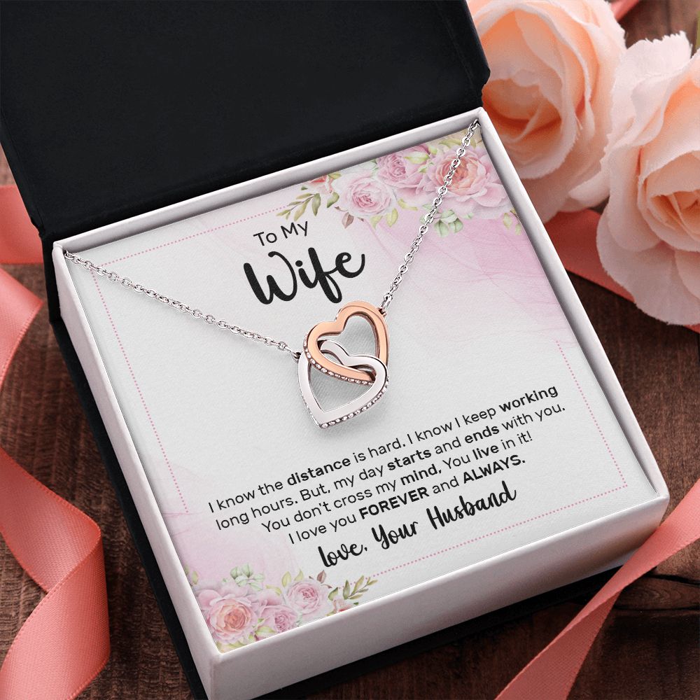 TO MY WIFE, INTERLOCKING HEART NECKLACE, GIFT FOR WIFE, NECKLACE JWELERY WITH MESSAGE CARD, ANNIVERSARY AND BIRTHDAY GIFT FOR HER