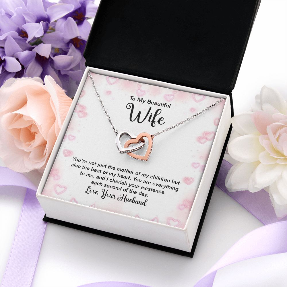 TO MY BEAUTIFUL WIFE, INTERLOCKING HEART NECKLACE WITH MESSAGE CARD, BIRTHDAY AND ANNIVERSARY GIFT, UNIQUE GIFT FO HER, NECKLACE JWELERY