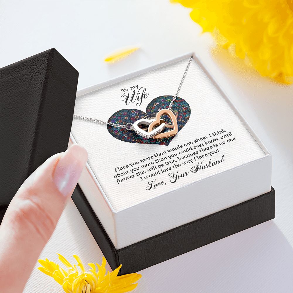 TO MY WIFE, INTERLOCKING HEART NECKLACE FOR WIFE, BIRTHDAY AND ANNIVERSAY GIFT FOR HER, NECKLACE JWELERY WITH MESSAGE CARD
