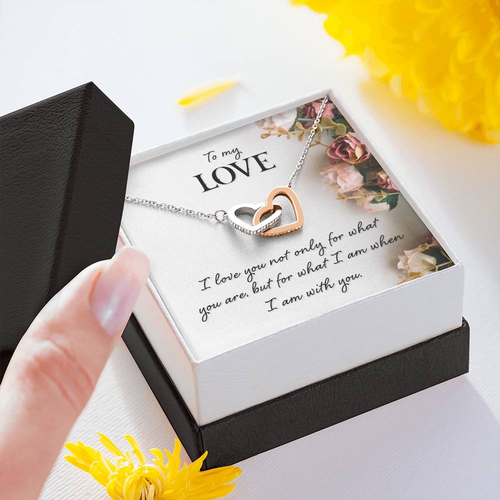 TO MY LOVE, INTERLOCKING HEART NECKLACE WITH MESSAGE CARD, BIRTHDAY AND ANNIVERSAY GIFT FOR HER, NECKLACE JWELERY