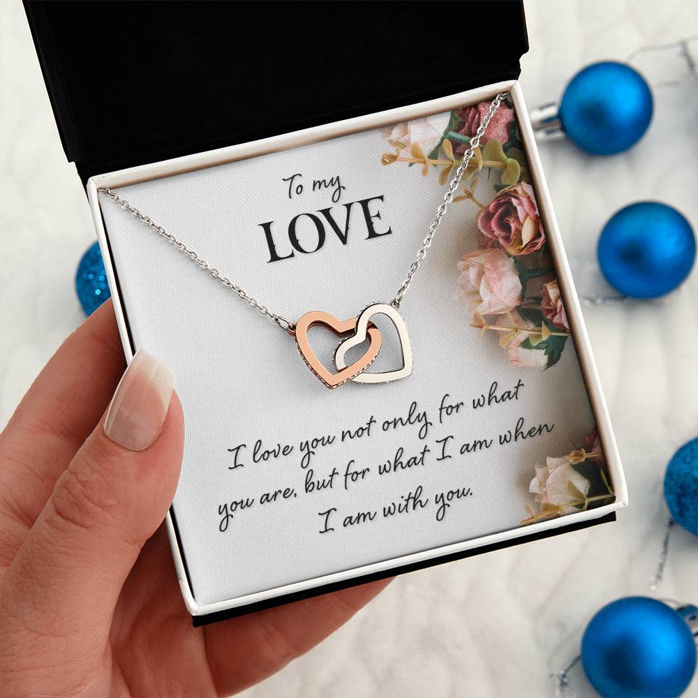TO MY LOVE, INTERLOCKING HEART NECKLACE WITH MESSAGE CARD, BIRTHDAY AND ANNIVERSAY GIFT FOR HER, NECKLACE JWELERY