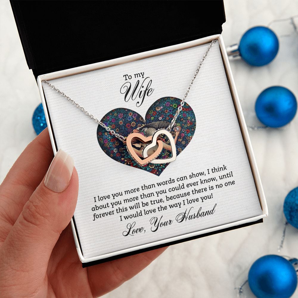 TO MY WIFE, INTERLOCKING HEART NECKLACE FOR WIFE, BIRTHDAY AND ANNIVERSAY GIFT FOR HER, NECKLACE JWELERY WITH MESSAGE CARD