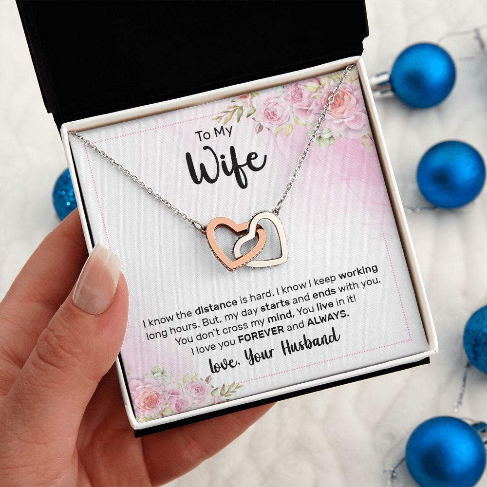 TO MY WIFE, INTERLOCKING HEART NECKLACE, GIFT FOR WIFE, NECKLACE JWELERY WITH MESSAGE CARD, ANNIVERSARY AND BIRTHDAY GIFT FOR HER