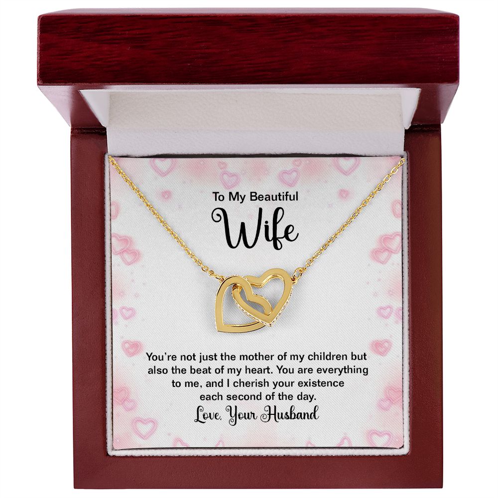 TO MY BEAUTIFUL WIFE, INTERLOCKING HEART NECKLACE WITH MESSAGE CARD, BIRTHDAY AND ANNIVERSARY GIFT, UNIQUE GIFT FO HER, NECKLACE JWELERY