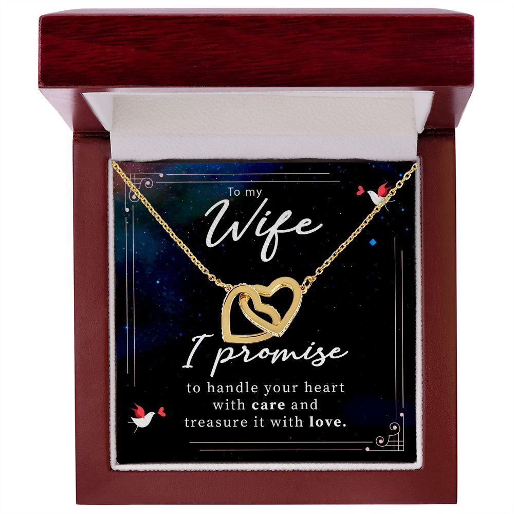 TO MY WIFE, INTERLOCKING HEART NECKLACE WITH MESSAGE CARD, BIRTHDAY AND ANNIVERSARY GIFT FOR WIFE, NECKLACE JWELERY FOR HER