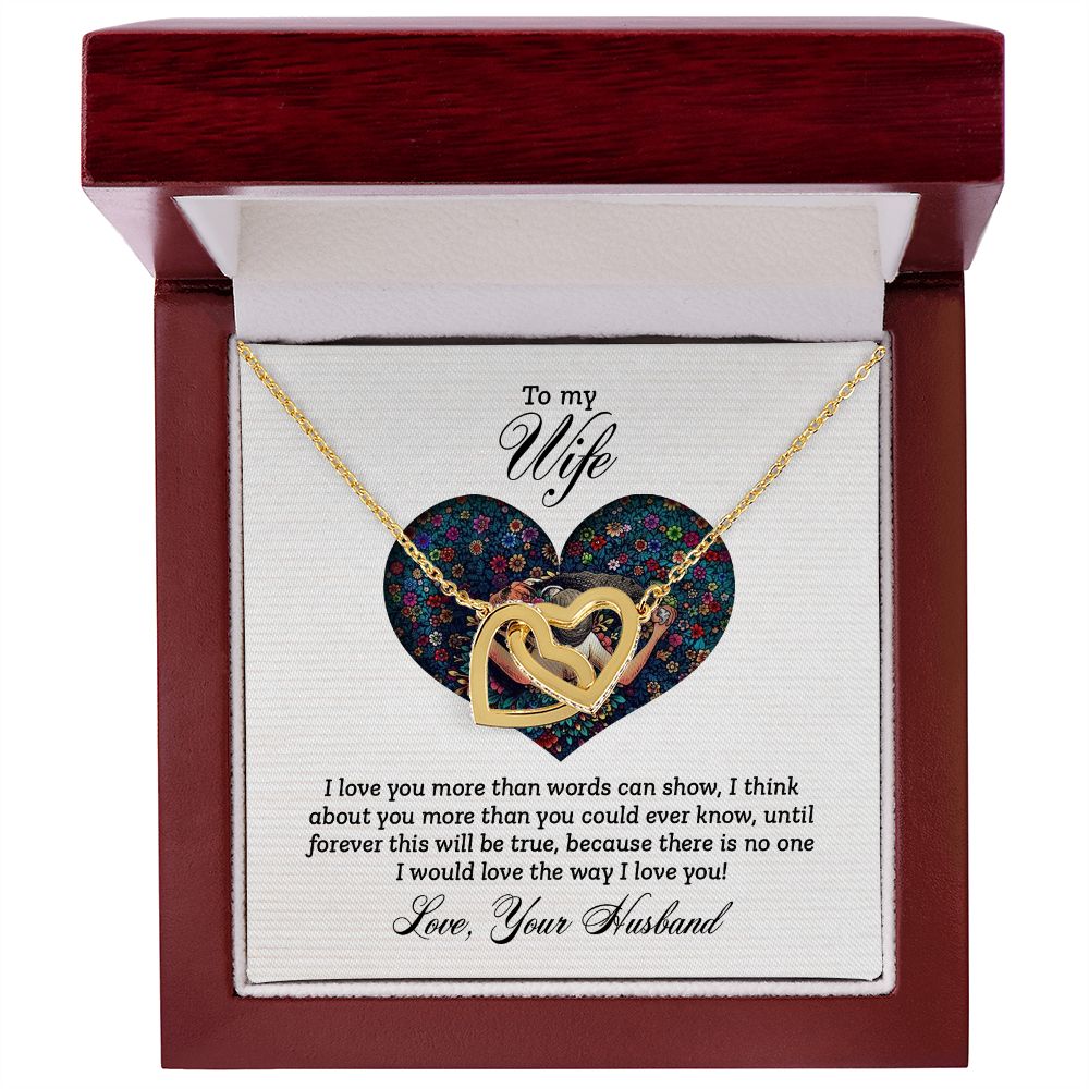 TO MY WIFE, INTERLOCKING HEART NECKLACE FOR WIFE, BIRTHDAY AND ANNIVERSAY GIFT FOR HER, NECKLACE JWELERY WITH MESSAGE CARD