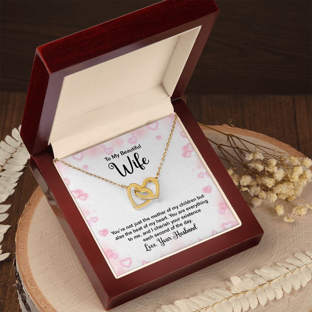 TO MY BEAUTIFUL WIFE, INTERLOCKING HEART NECKLACE WITH MESSAGE CARD, BIRTHDAY AND ANNIVERSARY GIFT, UNIQUE GIFT FO HER, NECKLACE JWELERY