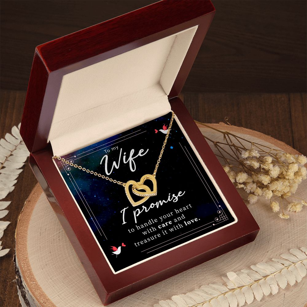 TO MY WIFE, INTERLOCKING HEART NECKLACE WITH MESSAGE CARD, BIRTHDAY AND ANNIVERSARY GIFT FOR WIFE, NECKLACE JWELERY FOR HER