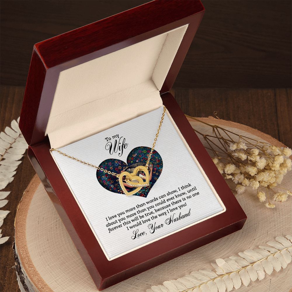 TO MY WIFE, INTERLOCKING HEART NECKLACE FOR WIFE, BIRTHDAY AND ANNIVERSAY GIFT FOR HER, NECKLACE JWELERY WITH MESSAGE CARD