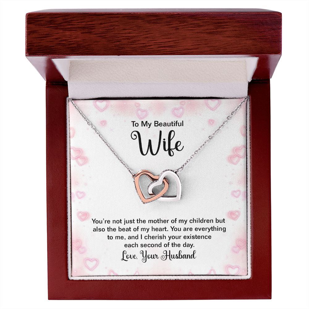 TO MY BEAUTIFUL WIFE, INTERLOCKING HEART NECKLACE WITH MESSAGE CARD, BIRTHDAY AND ANNIVERSARY GIFT, UNIQUE GIFT FO HER, NECKLACE JWELERY