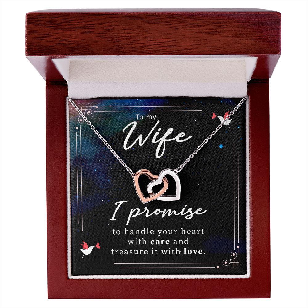 TO MY WIFE, INTERLOCKING HEART NECKLACE WITH MESSAGE CARD, BIRTHDAY AND ANNIVERSARY GIFT FOR WIFE, NECKLACE JWELERY FOR HER
