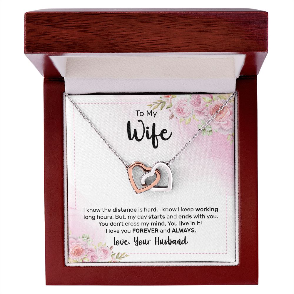 TO MY WIFE, INTERLOCKING HEART NECKLACE, GIFT FOR WIFE, NECKLACE JWELERY WITH MESSAGE CARD, ANNIVERSARY AND BIRTHDAY GIFT FOR HER