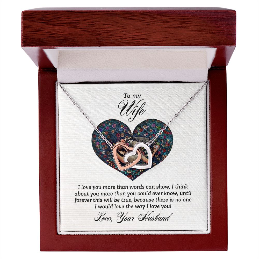 TO MY WIFE, INTERLOCKING HEART NECKLACE FOR WIFE, BIRTHDAY AND ANNIVERSAY GIFT FOR HER, NECKLACE JWELERY WITH MESSAGE CARD