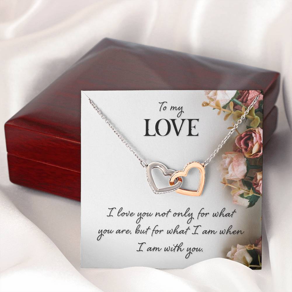 TO MY LOVE, INTERLOCKING HEART NECKLACE WITH MESSAGE CARD, BIRTHDAY AND ANNIVERSAY GIFT FOR HER, NECKLACE JWELERY
