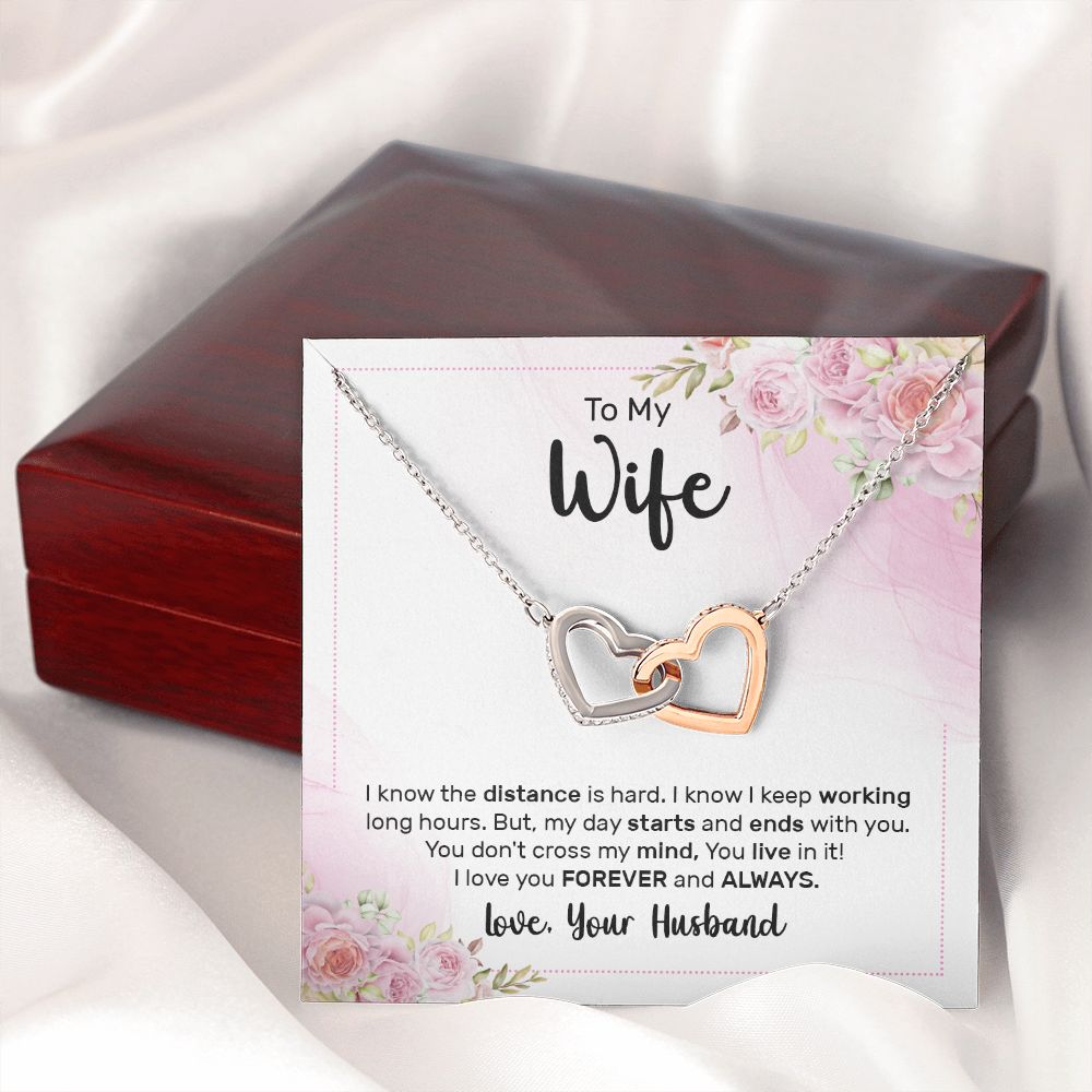 TO MY WIFE, INTERLOCKING HEART NECKLACE, GIFT FOR WIFE, NECKLACE JWELERY WITH MESSAGE CARD, ANNIVERSARY AND BIRTHDAY GIFT FOR HER
