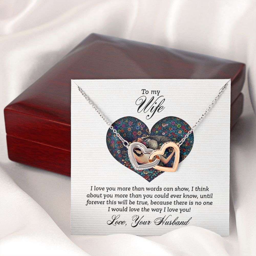 TO MY WIFE, INTERLOCKING HEART NECKLACE FOR WIFE, BIRTHDAY AND ANNIVERSAY GIFT FOR HER, NECKLACE JWELERY WITH MESSAGE CARD