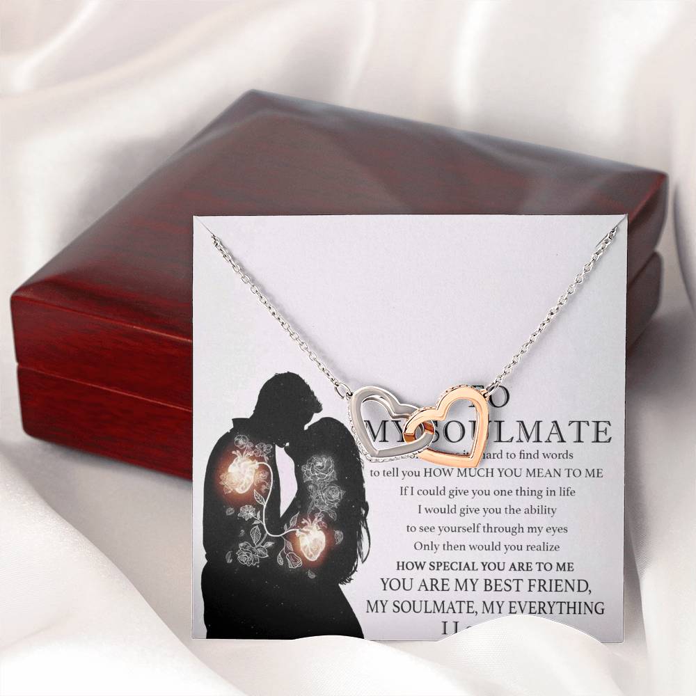 To My Soulmate, I Love You, Interlocking heart Necklace For Women With Message Card, Birthday/Anniversary Gift For Her, Stainless Steel Necklace