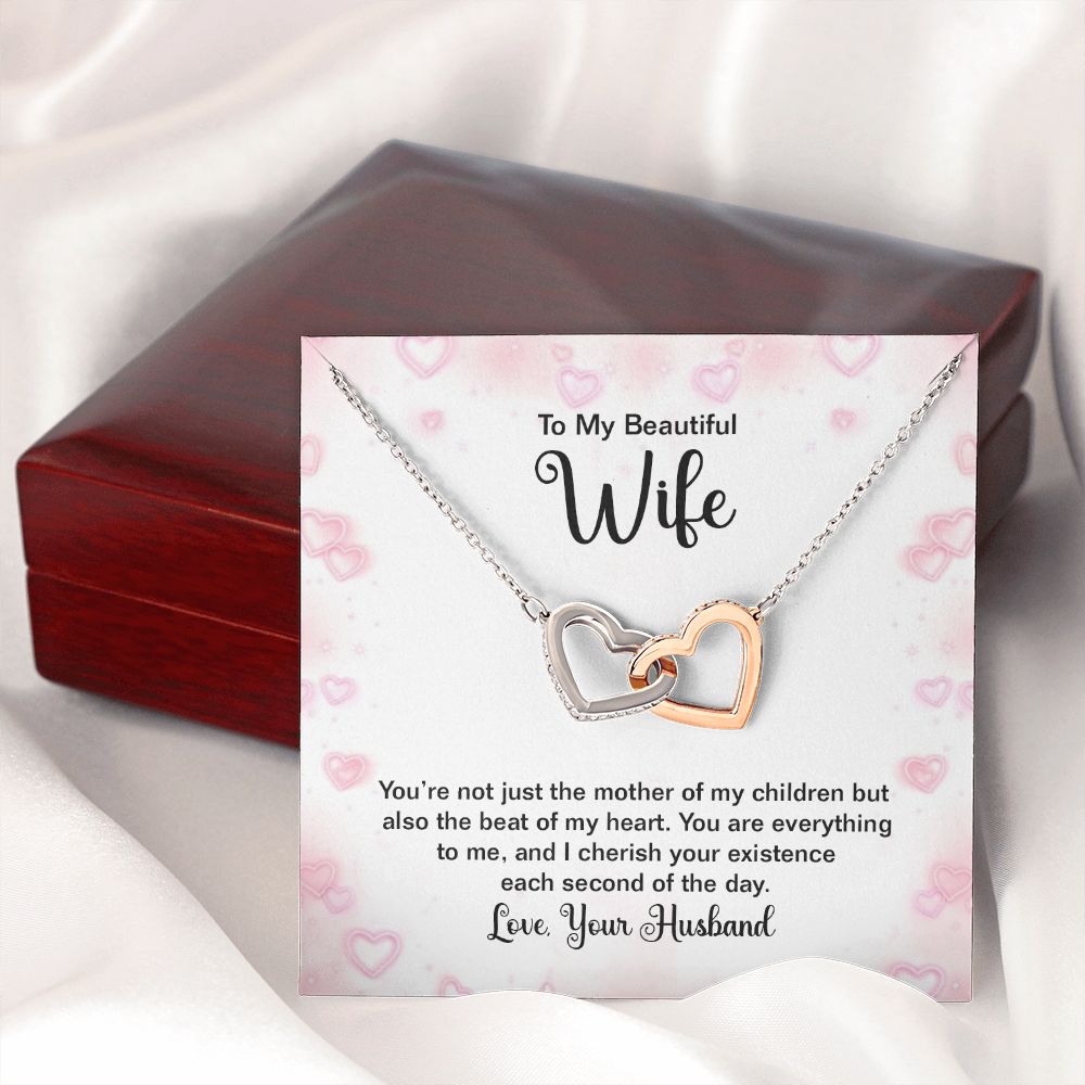 TO MY BEAUTIFUL WIFE, INTERLOCKING HEART NECKLACE WITH MESSAGE CARD, BIRTHDAY AND ANNIVERSARY GIFT, UNIQUE GIFT FO HER, NECKLACE JWELERY