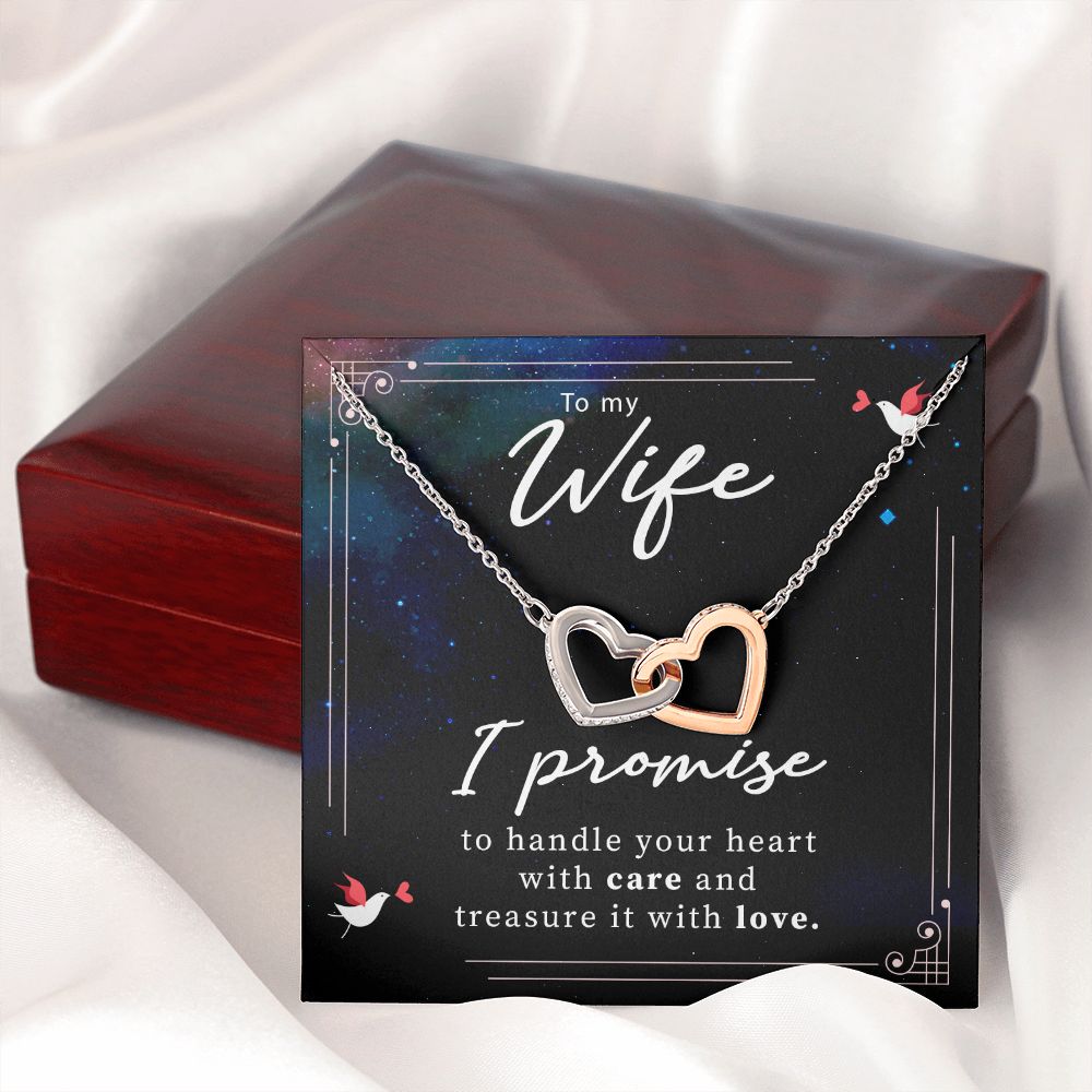 TO MY WIFE, INTERLOCKING HEART NECKLACE WITH MESSAGE CARD, BIRTHDAY AND ANNIVERSARY GIFT FOR WIFE, NECKLACE JWELERY FOR HER