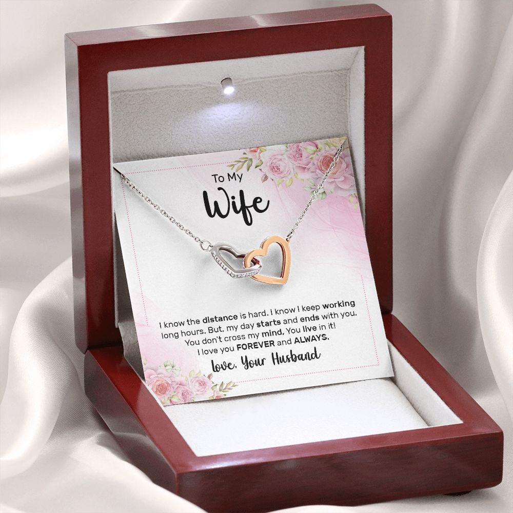 TO MY WIFE, INTERLOCKING HEART NECKLACE, GIFT FOR WIFE, NECKLACE JWELERY WITH MESSAGE CARD, ANNIVERSARY AND BIRTHDAY GIFT FOR HER
