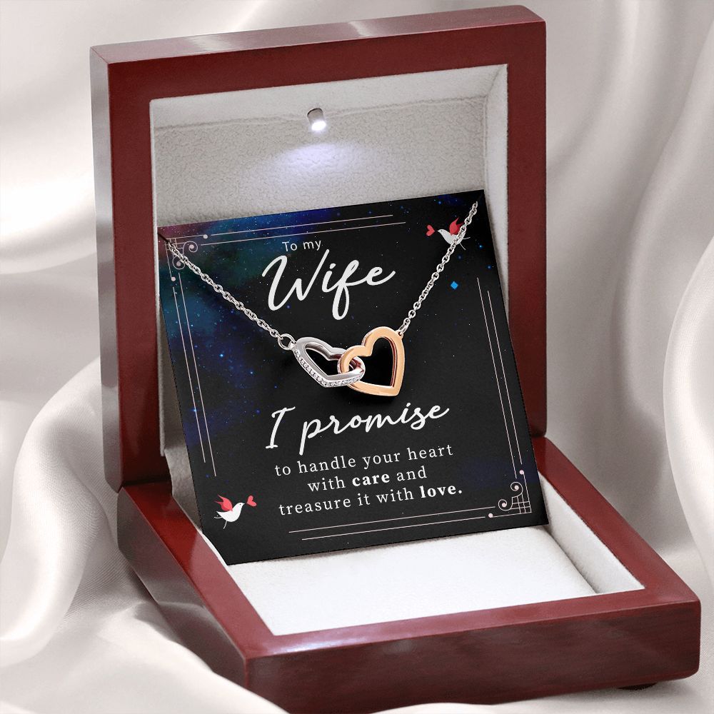 TO MY WIFE, INTERLOCKING HEART NECKLACE WITH MESSAGE CARD, BIRTHDAY AND ANNIVERSARY GIFT FOR WIFE, NECKLACE JWELERY FOR HER