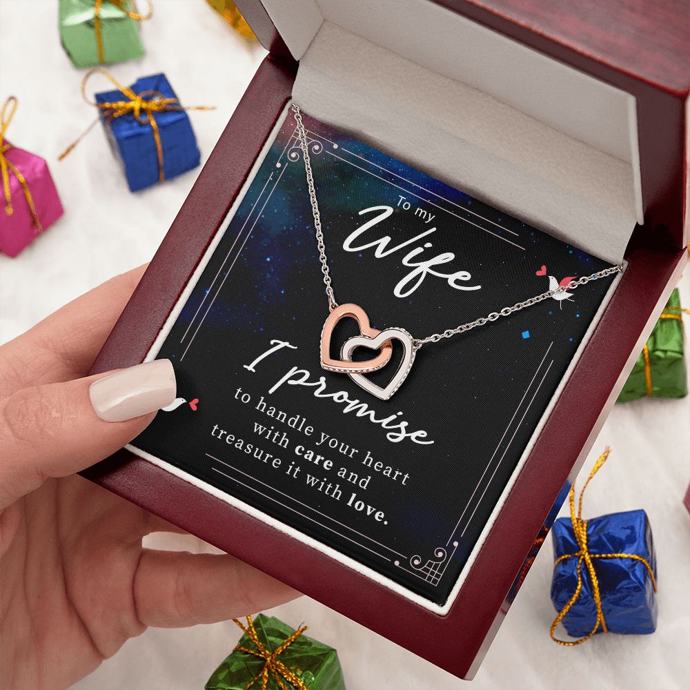 TO MY WIFE, INTERLOCKING HEART NECKLACE WITH MESSAGE CARD, BIRTHDAY AND ANNIVERSARY GIFT FOR WIFE, NECKLACE JWELERY FOR HER
