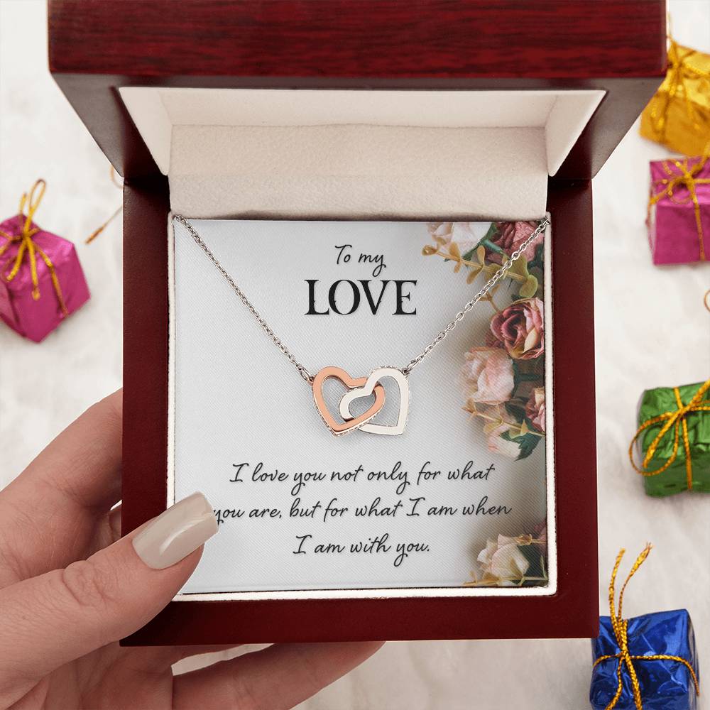 TO MY LOVE, INTERLOCKING HEART NECKLACE WITH MESSAGE CARD, BIRTHDAY AND ANNIVERSAY GIFT FOR HER, NECKLACE JWELERY