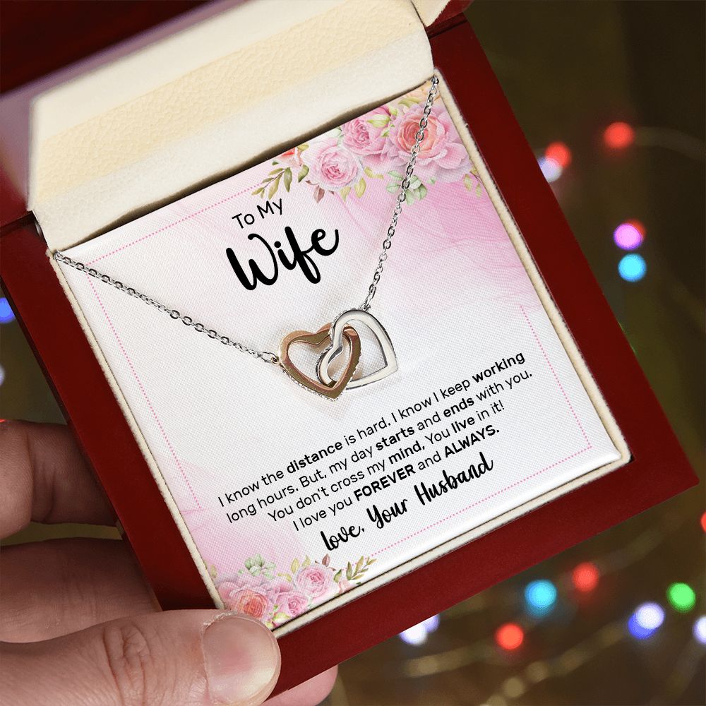 TO MY WIFE, INTERLOCKING HEART NECKLACE, GIFT FOR WIFE, NECKLACE JWELERY WITH MESSAGE CARD, ANNIVERSARY AND BIRTHDAY GIFT FOR HER