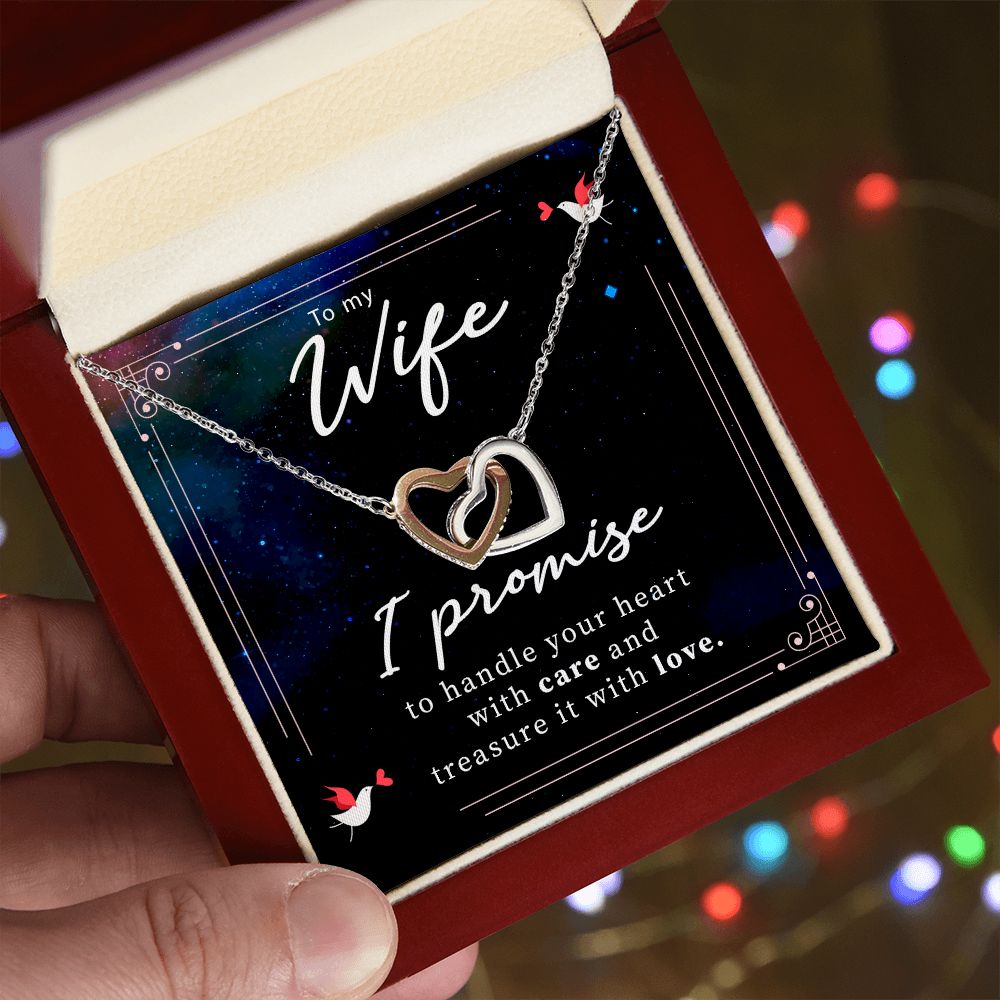 TO MY WIFE, INTERLOCKING HEART NECKLACE WITH MESSAGE CARD, BIRTHDAY AND ANNIVERSARY GIFT FOR WIFE, NECKLACE JWELERY FOR HER