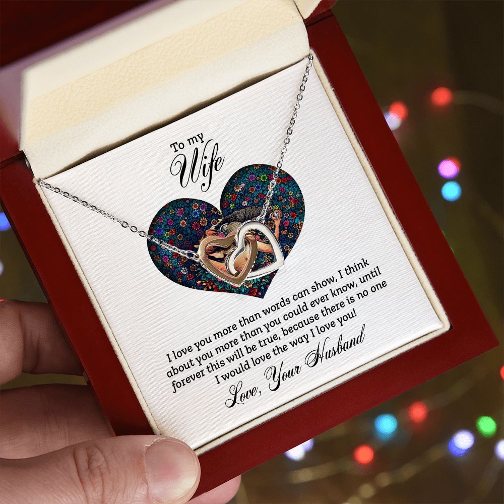 TO MY WIFE, INTERLOCKING HEART NECKLACE FOR WIFE, BIRTHDAY AND ANNIVERSAY GIFT FOR HER, NECKLACE JWELERY WITH MESSAGE CARD