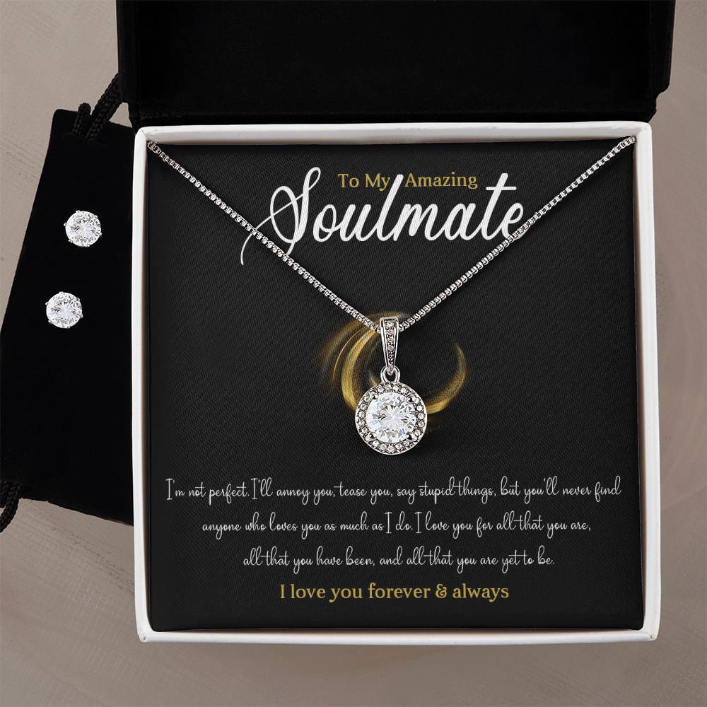 TO MY AMAZING SOULMATE, ETERNAL HOPE NECKLACE + CLEAR CZ EARRINGS WITH BEAUTIFUL MESSAGE CARD, BIRTHDAY GIFT FOR HER
