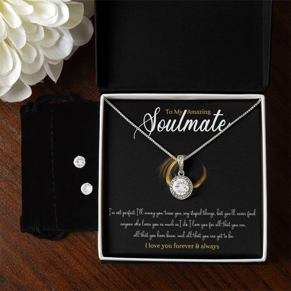TO MY AMAZING SOULMATE, ETERNAL HOPE NECKLACE + CLEAR CZ EARRINGS WITH BEAUTIFUL MESSAGE CARD, BIRTHDAY GIFT FOR HER